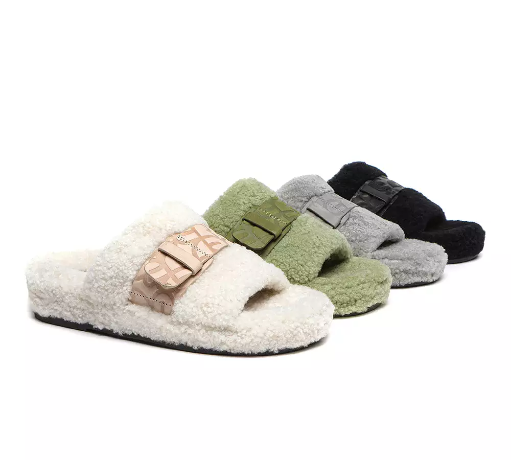 EVERAU Curly Sheepskin Wool Slides Women Croft