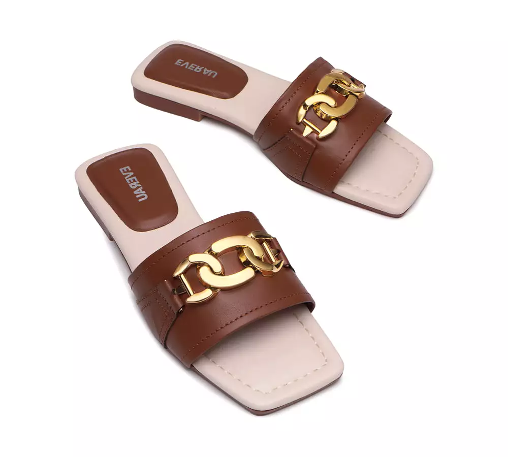 EVERAU Open Toe Leather Flat Sandals Women Chela