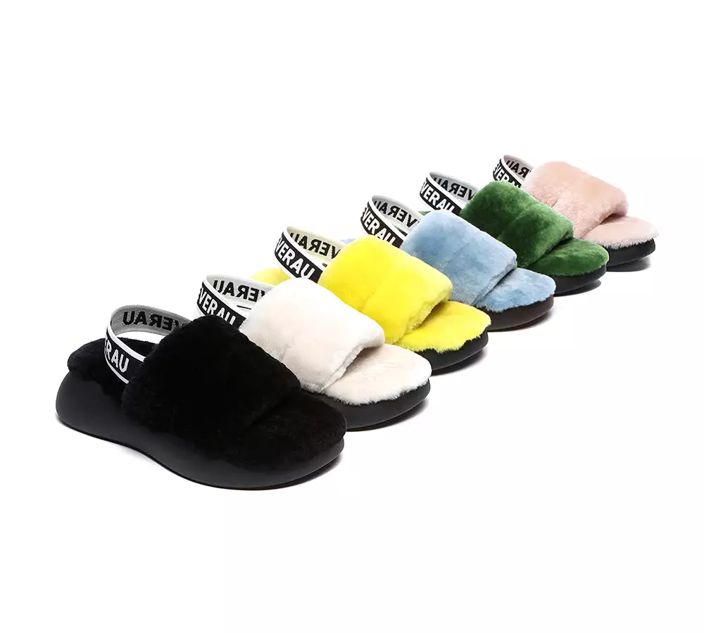 EVERAU Sheepskin Wool Slingback Fluffy Slides Women Miss Ever