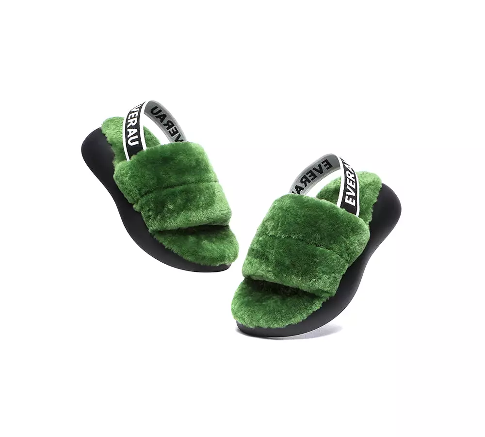 EVERAU Sheepskin Wool Slingback Fluffy Slides Women Miss Ever