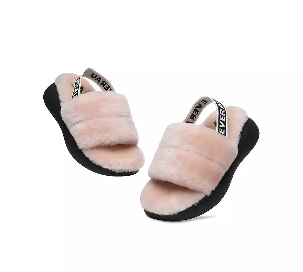 EVERAU Sheepskin Wool Slingback Fluffy Slides Women Miss Ever