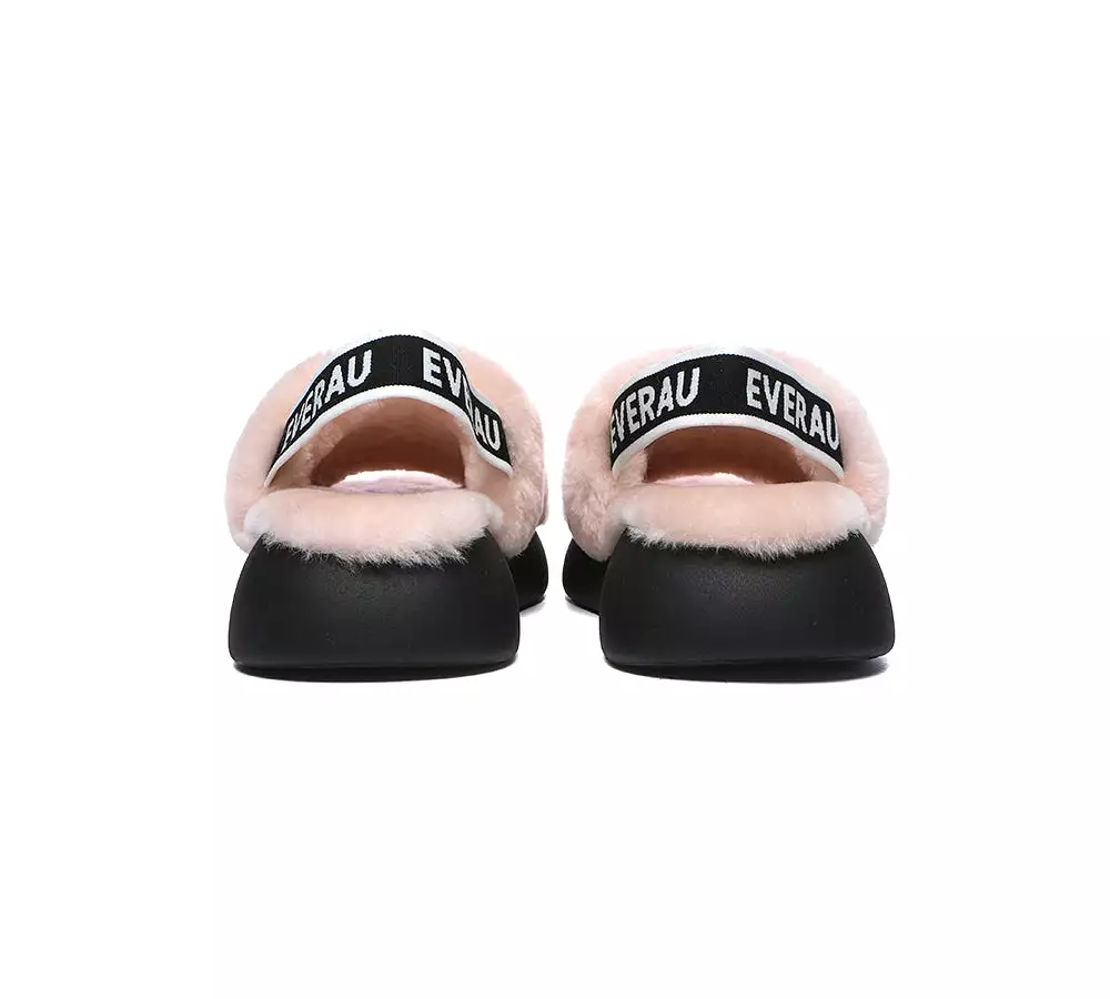 EVERAU Sheepskin Wool Slingback Fluffy Slides Women Miss Ever