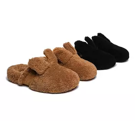 EVERAU Sheepskin Wool Slippers Women Fluffy Bunny