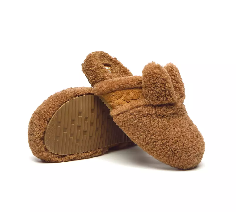 EVERAU Sheepskin Wool Slippers Women Fluffy Bunny