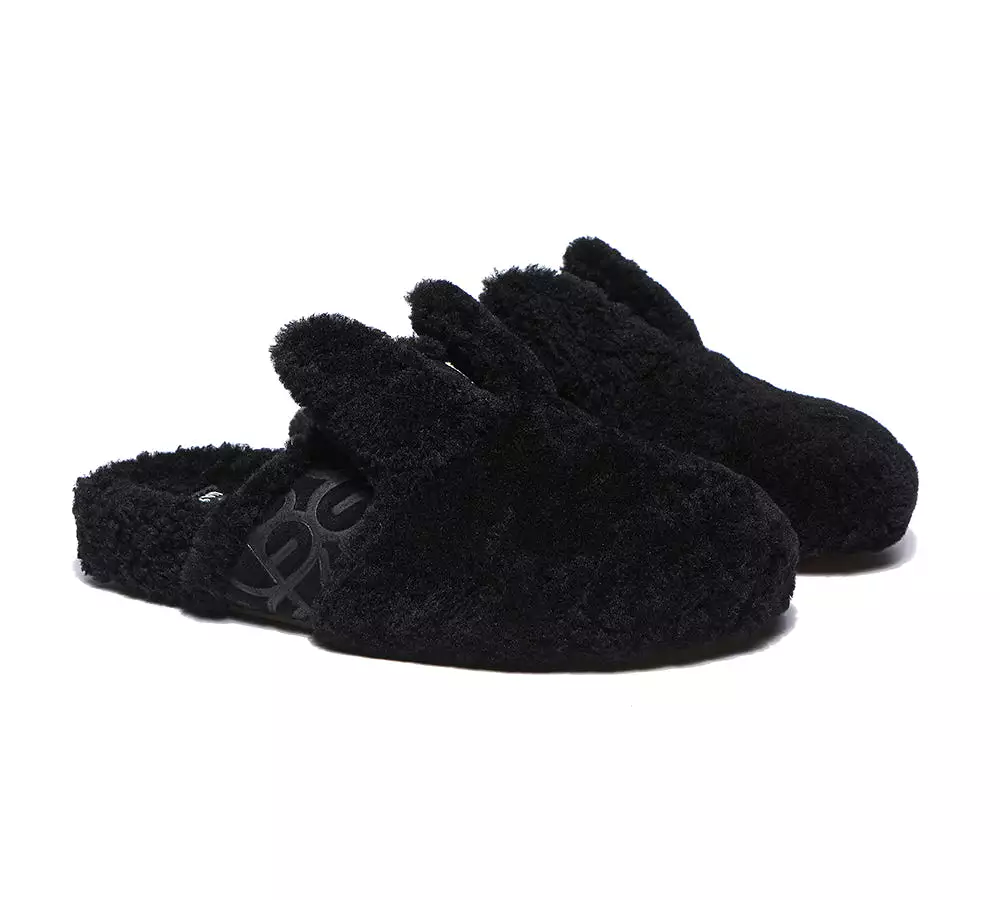 EVERAU Sheepskin Wool Slippers Women Fluffy Bunny