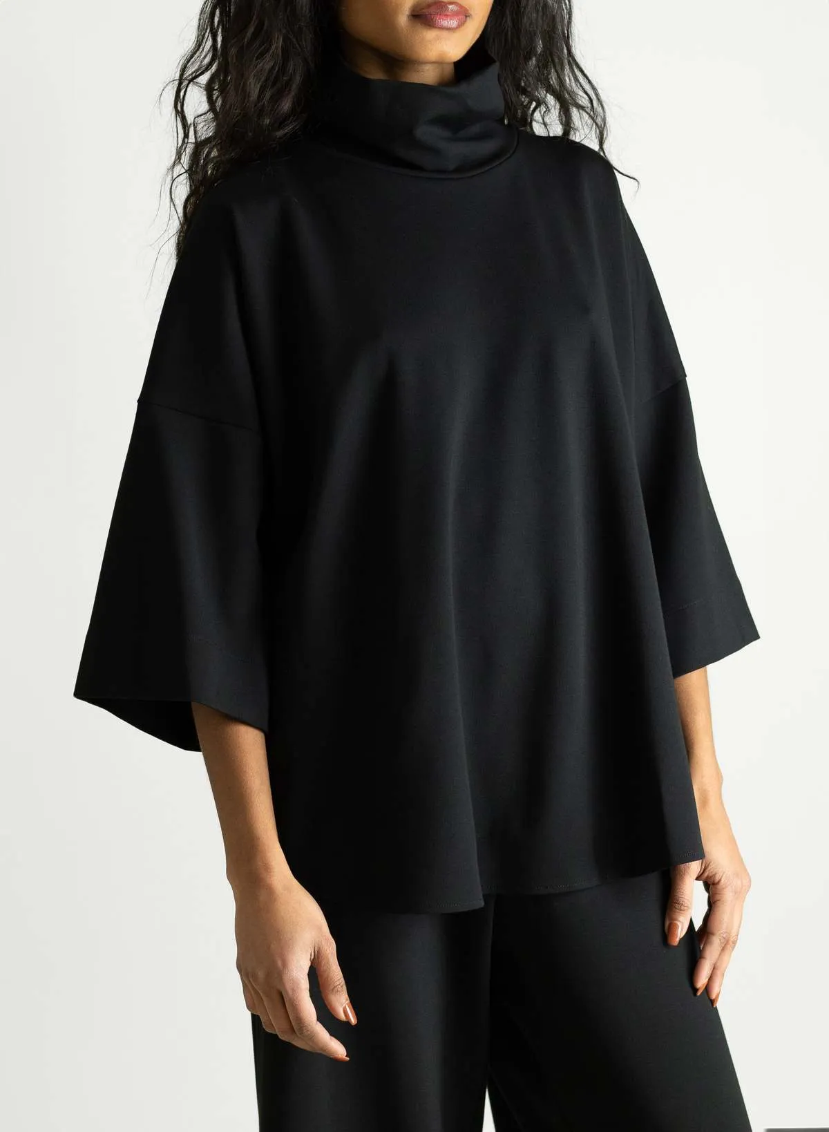 Flared Sleeve Turtleneck - Black