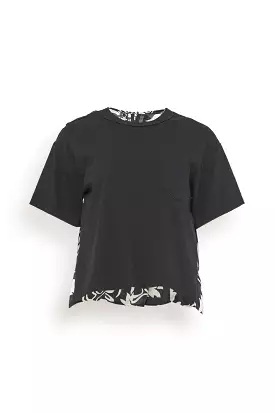 Floral Print Cotton Jersey T-Shirt in Black