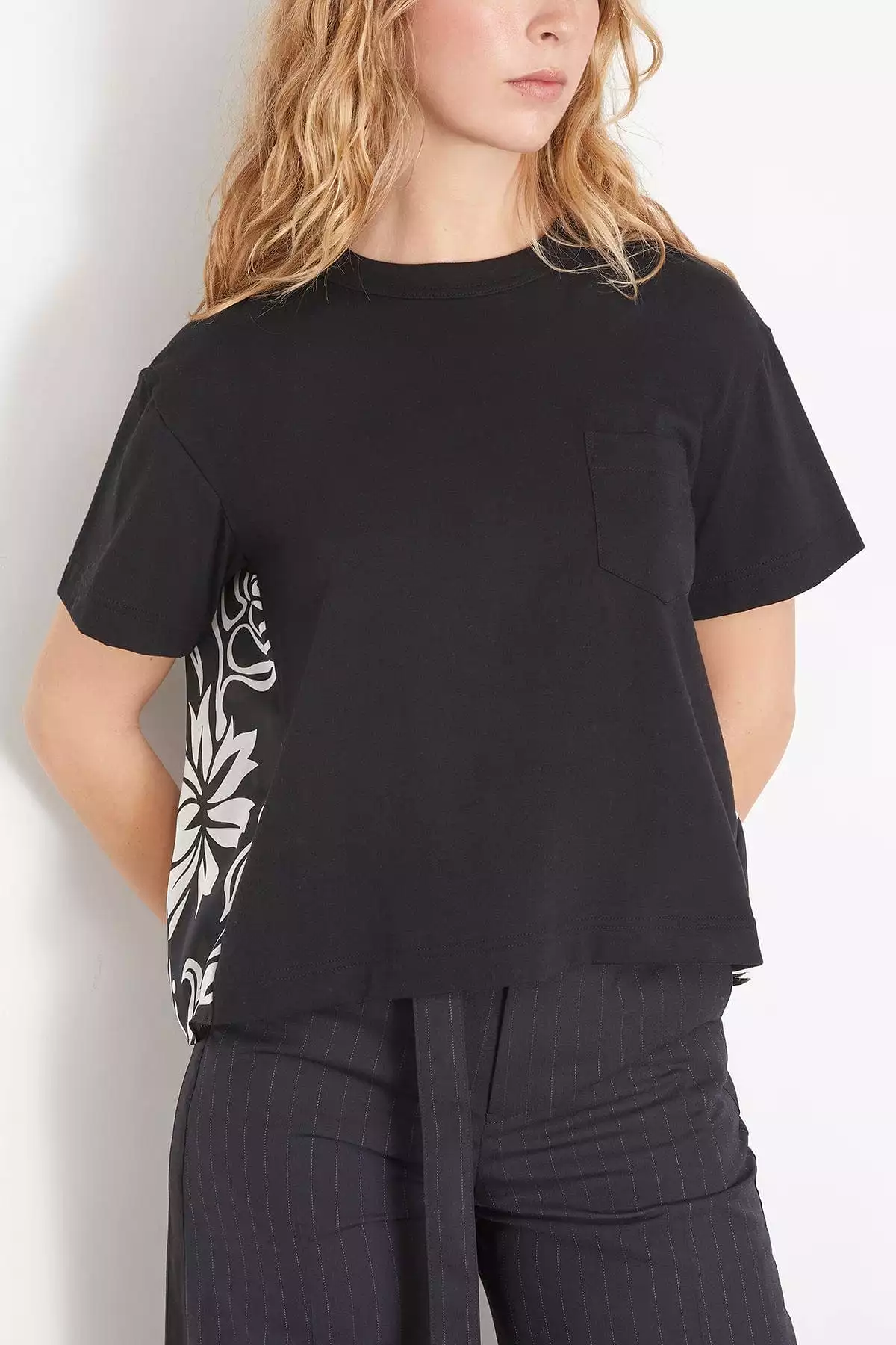 Floral Print Cotton Jersey T-Shirt in Black