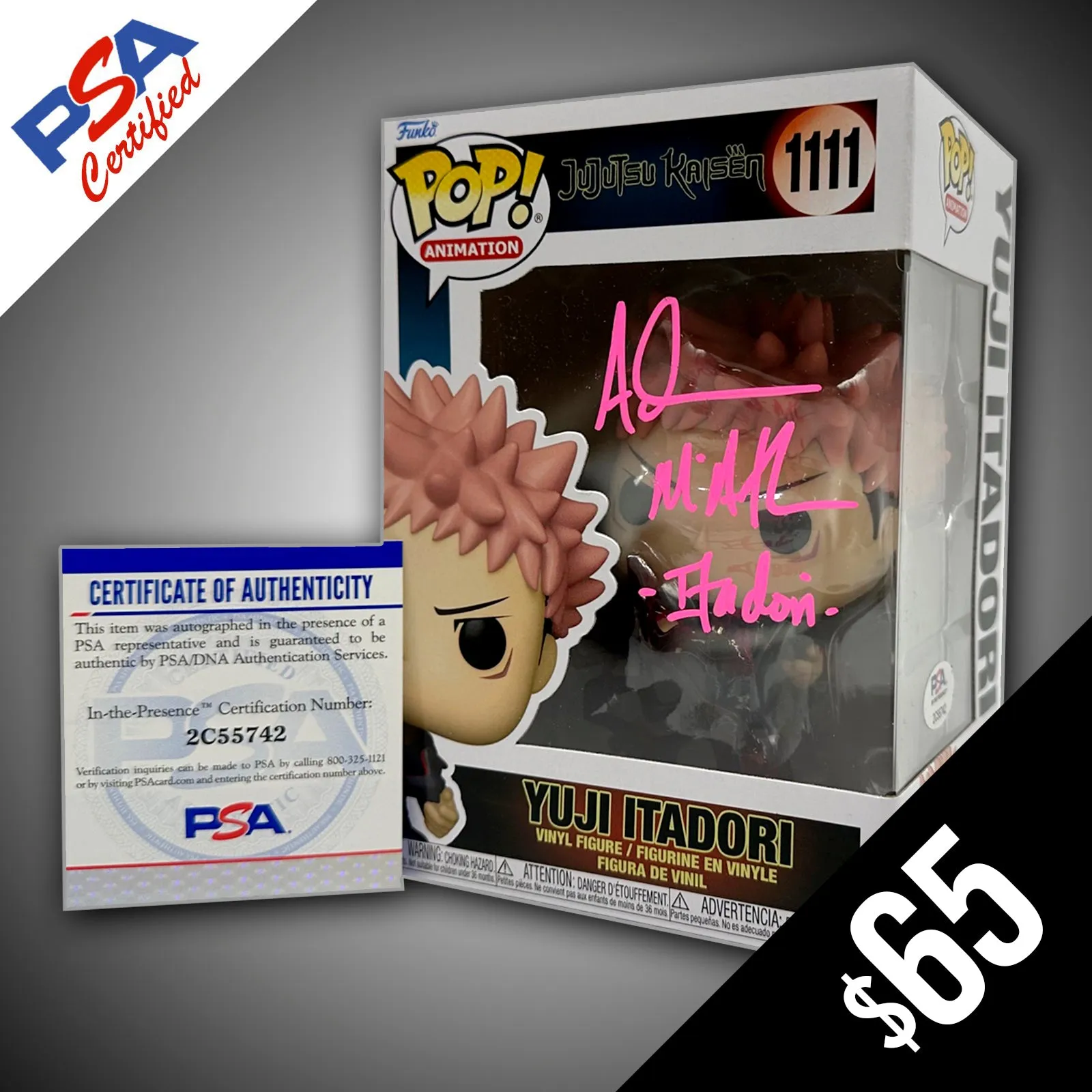 Funko Pop! - Jujutsu Kaisen: Yuji Itadori #1111 SIGNED by Adam McArthur (PSA Certified)