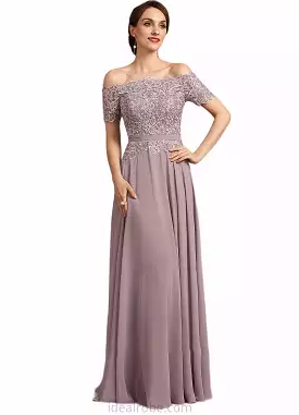 Gabriella A-Line Off-the-Shoulder Floor-Length Chiffon Lace Mother of the Bride Dress With Beading Sequins STK126P0014785