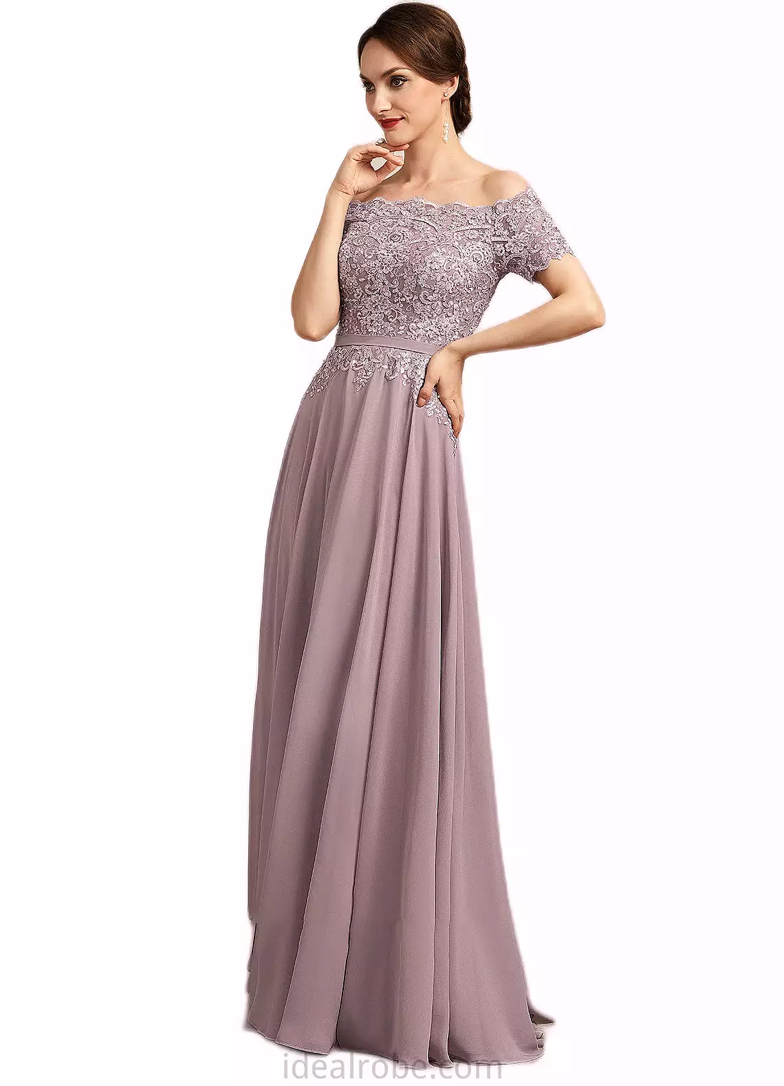 Gabriella A-Line Off-the-Shoulder Floor-Length Chiffon Lace Mother of the Bride Dress With Beading Sequins STK126P0014785