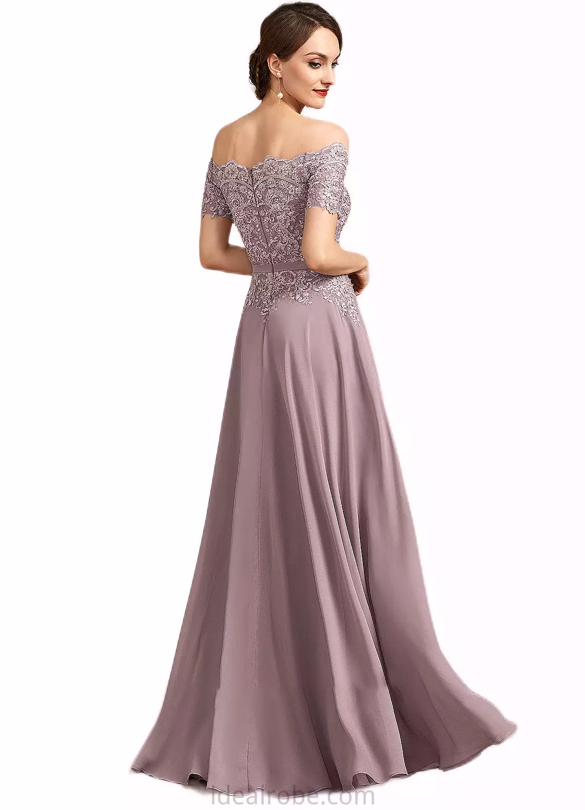 Gabriella A-Line Off-the-Shoulder Floor-Length Chiffon Lace Mother of the Bride Dress With Beading Sequins STK126P0014785