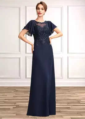 Gabriella A-Line Scoop Neck Floor-Length Chiffon Lace Mother of the Bride Dress With Sequins STK126P0014857