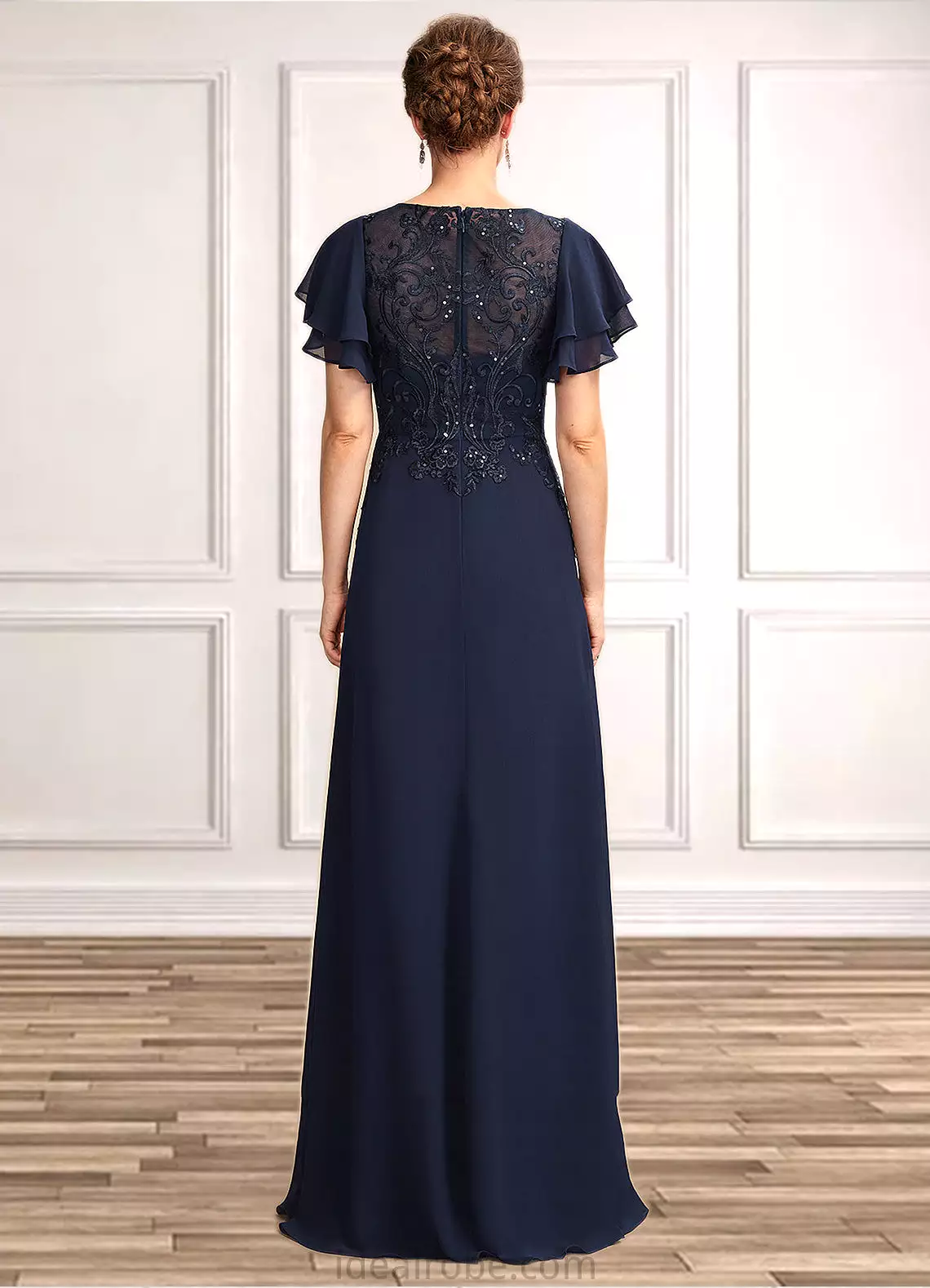 Gabriella A-Line Scoop Neck Floor-Length Chiffon Lace Mother of the Bride Dress With Sequins STK126P0014857