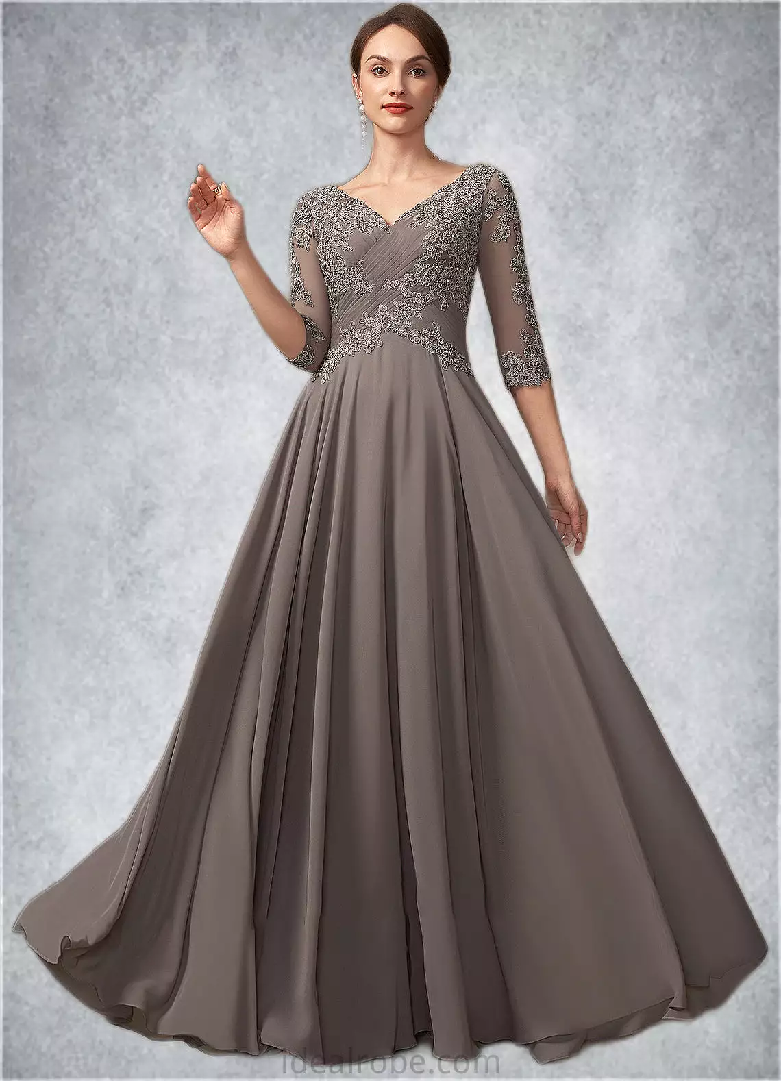 Gabriella A-Line V-neck Floor-Length Chiffon Lace Mother of the Bride Dress With Beading Sequins STK126P0014876