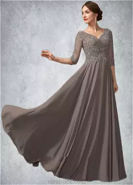 Gabriella A-Line V-neck Floor-Length Chiffon Lace Mother of the Bride Dress With Beading Sequins STK126P0014876