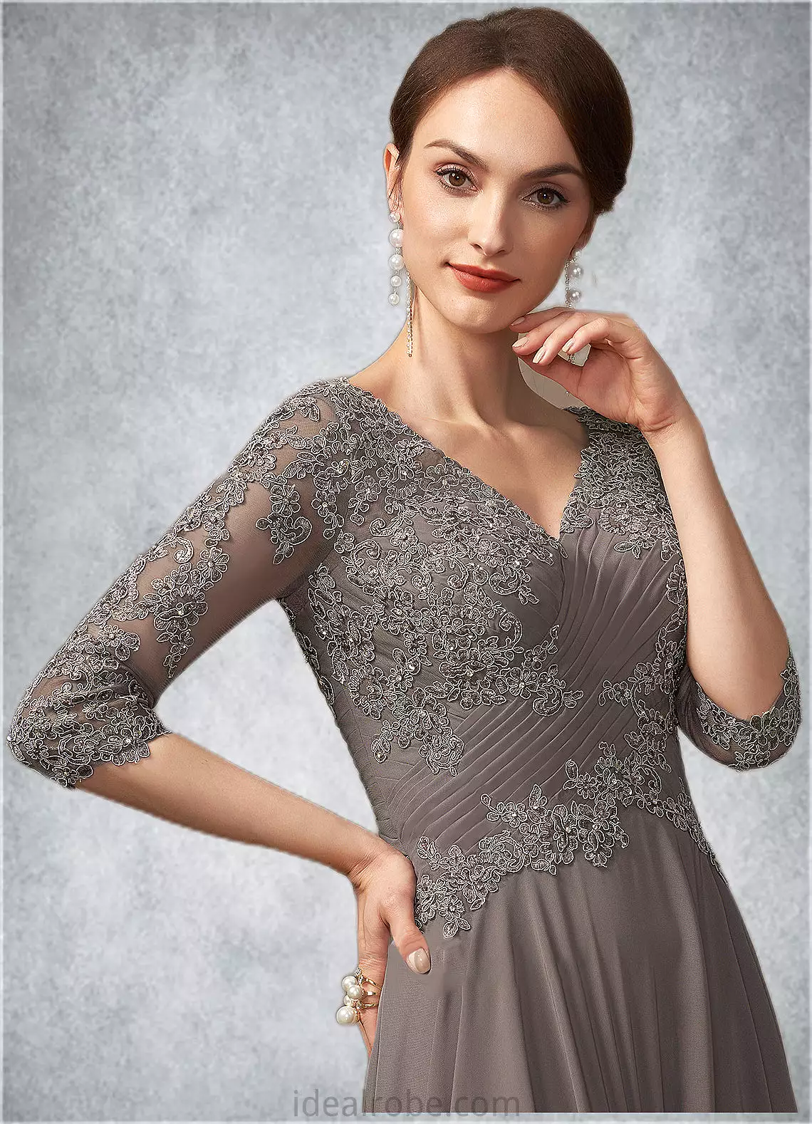 Gabriella A-Line V-neck Floor-Length Chiffon Lace Mother of the Bride Dress With Beading Sequins STK126P0014876