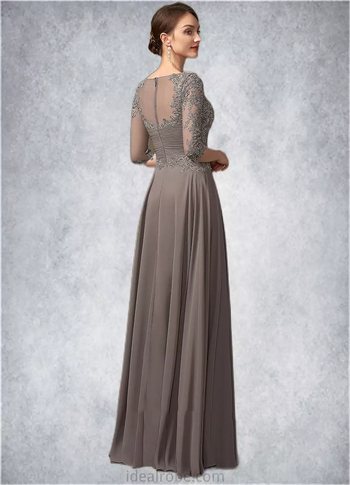 Gabriella A-Line V-neck Floor-Length Chiffon Lace Mother of the Bride Dress With Beading Sequins STK126P0014876