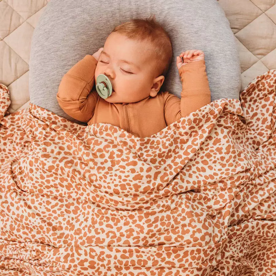 Halo & Horns Baby Swaddle/Wrap Organic Bamboo Jersey - Clay Leopard