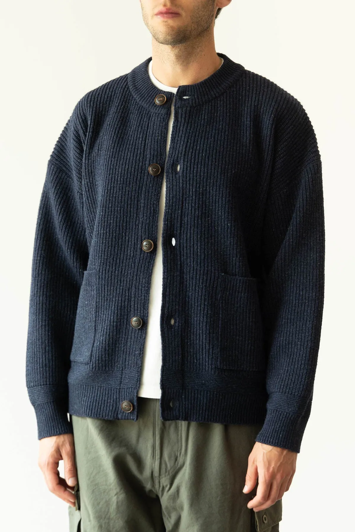 Heavy Wool Round Cardigan - Indigo