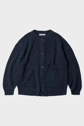 Heavy Wool Round Cardigan - Indigo