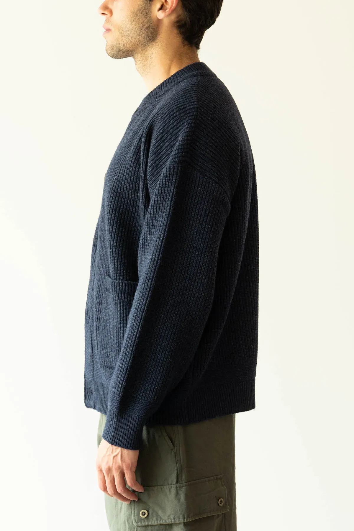 Heavy Wool Round Cardigan - Indigo