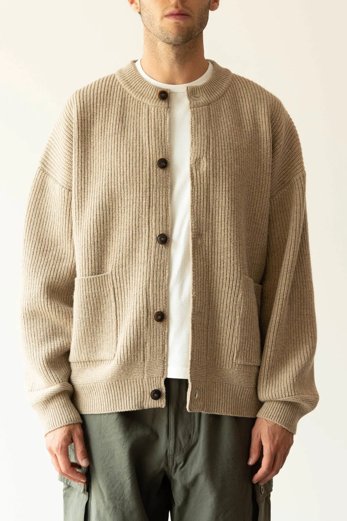 Heavy Wool Round Cardigan - Oatmeal