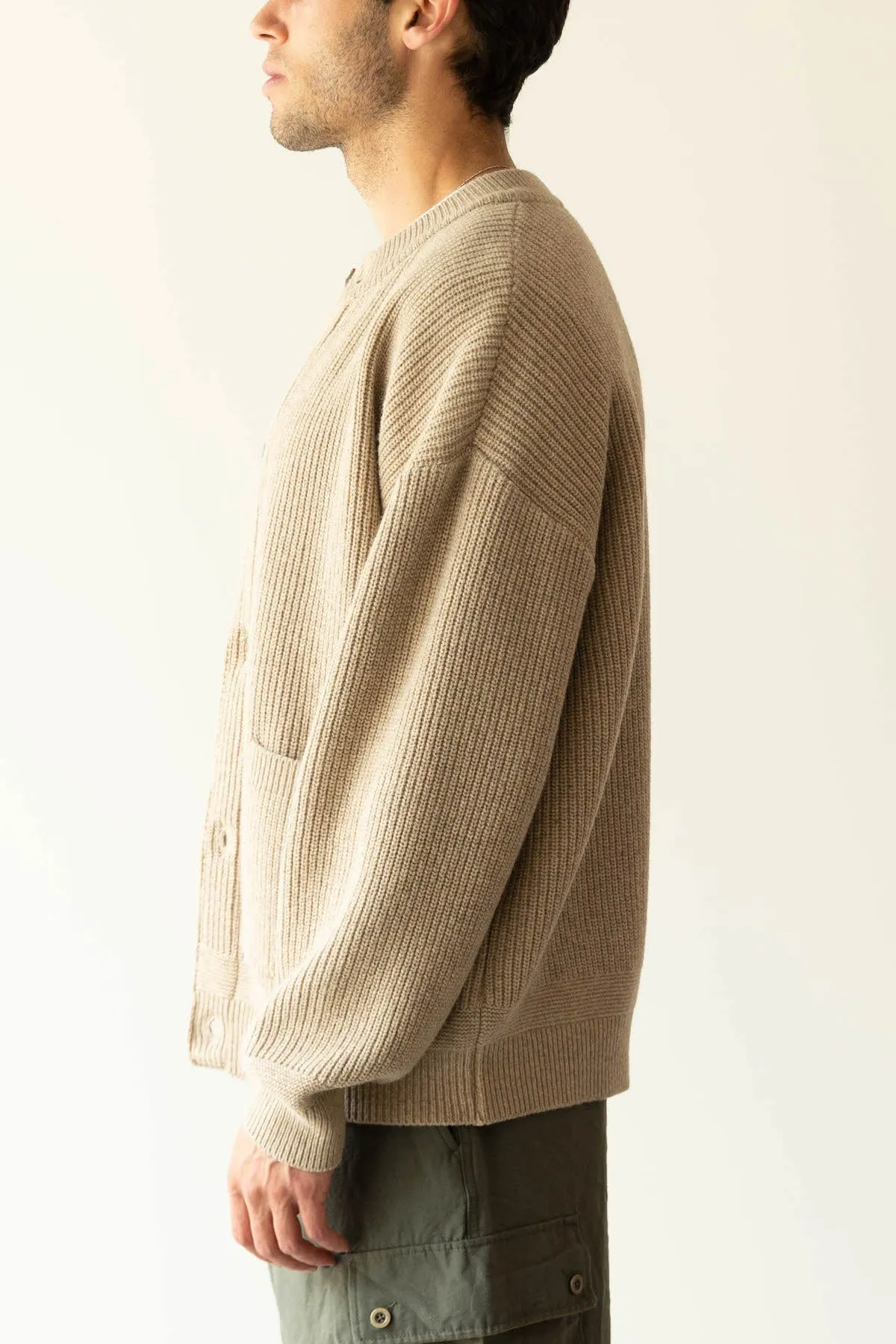 Heavy Wool Round Cardigan - Oatmeal