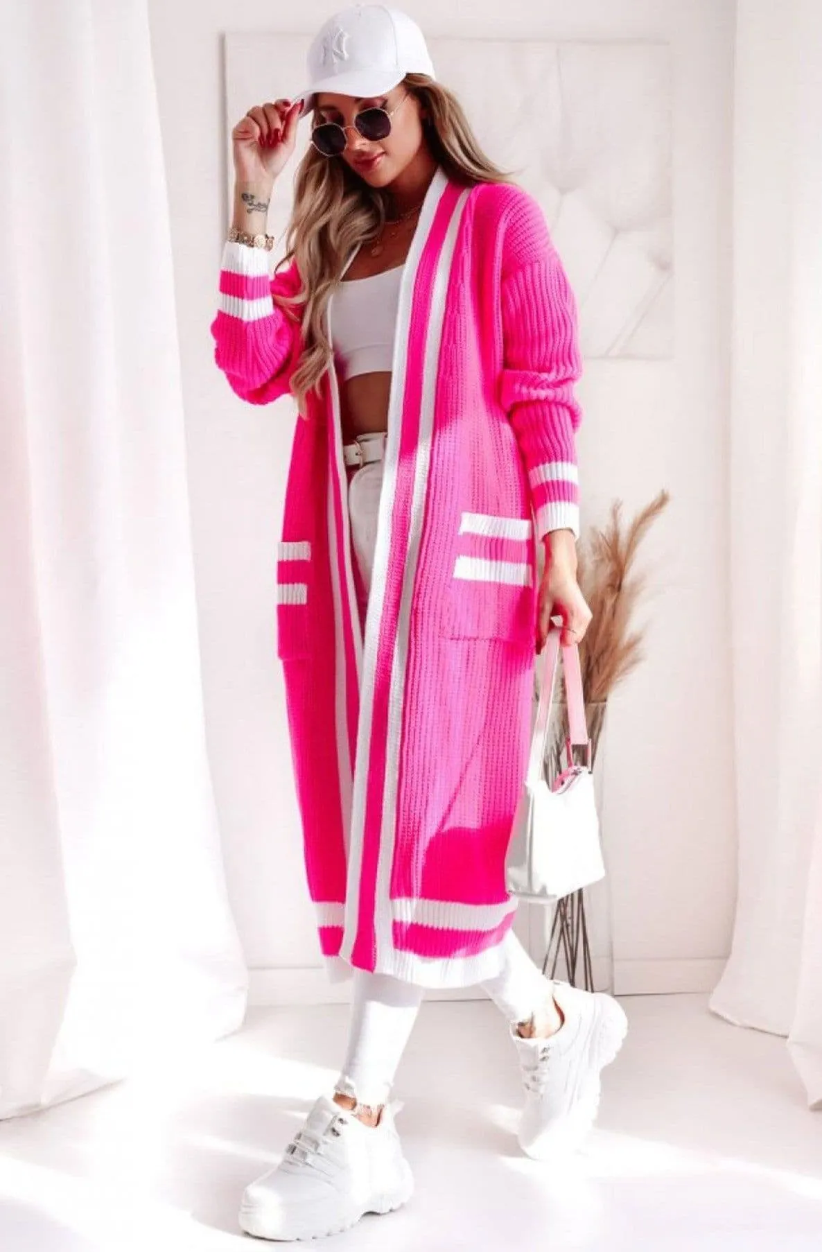 Hot Pink Kiki Longline Knitted Cardigan