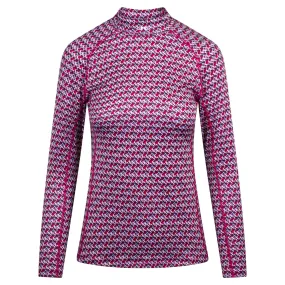 J Lindeberg Asa Print Soft Compression Ladies Golf Top JL Micro Bridge Rose Red