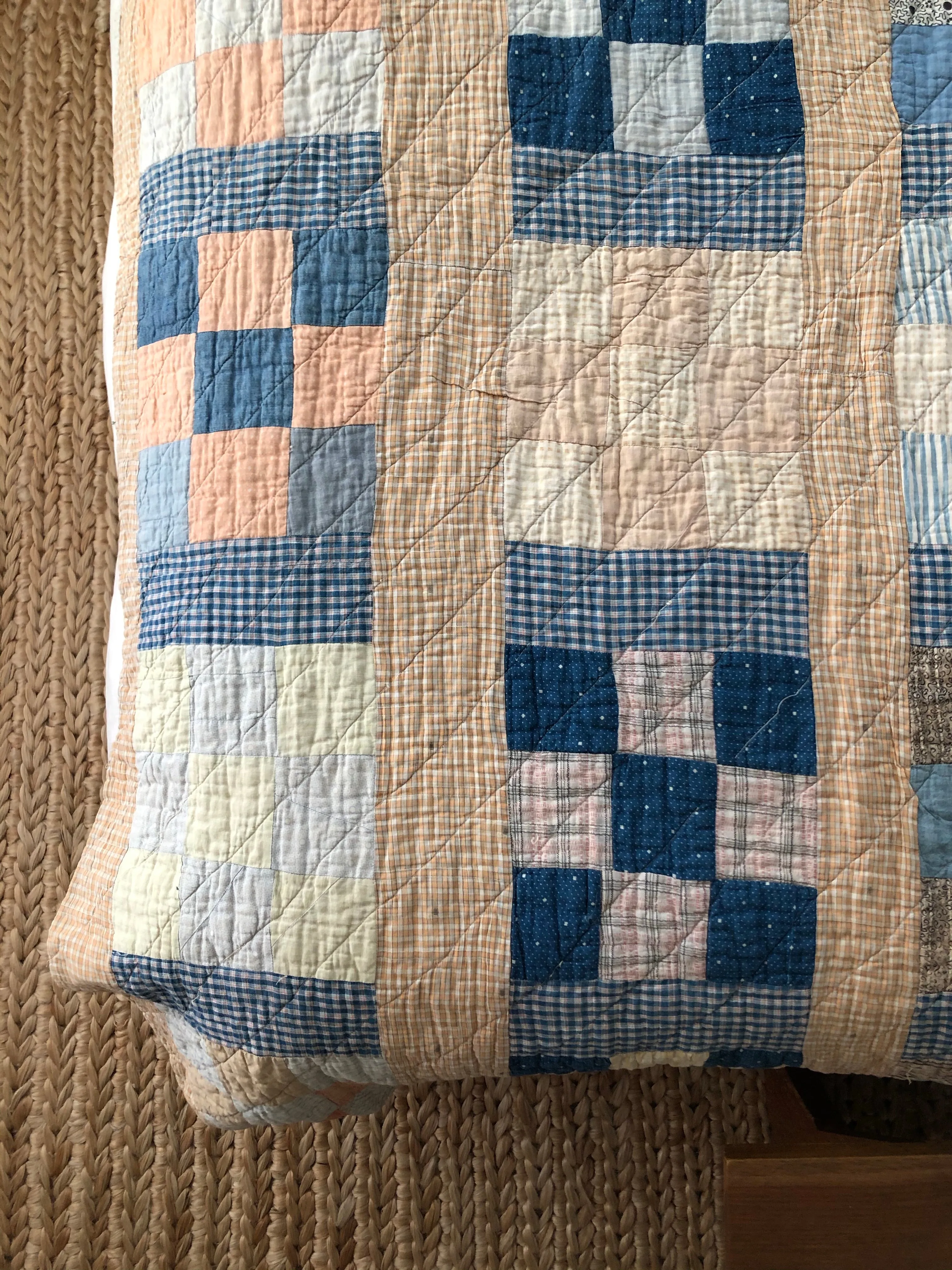 Jacob's Ladder & 9 Patch Reversible Antique Quilt