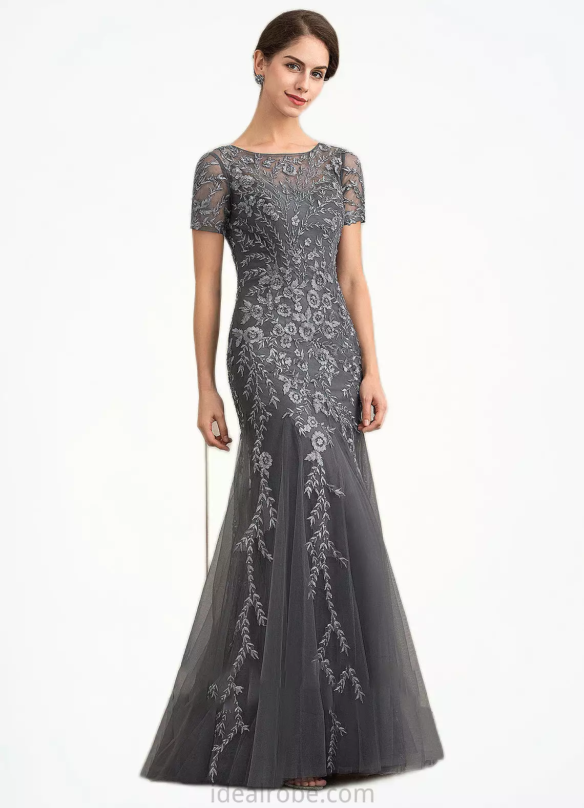 Jayleen Trumpet/Mermaid Scoop Neck Floor-Length Tulle Lace Mother of the Bride Dress With Beading Sequins STK126P0014767