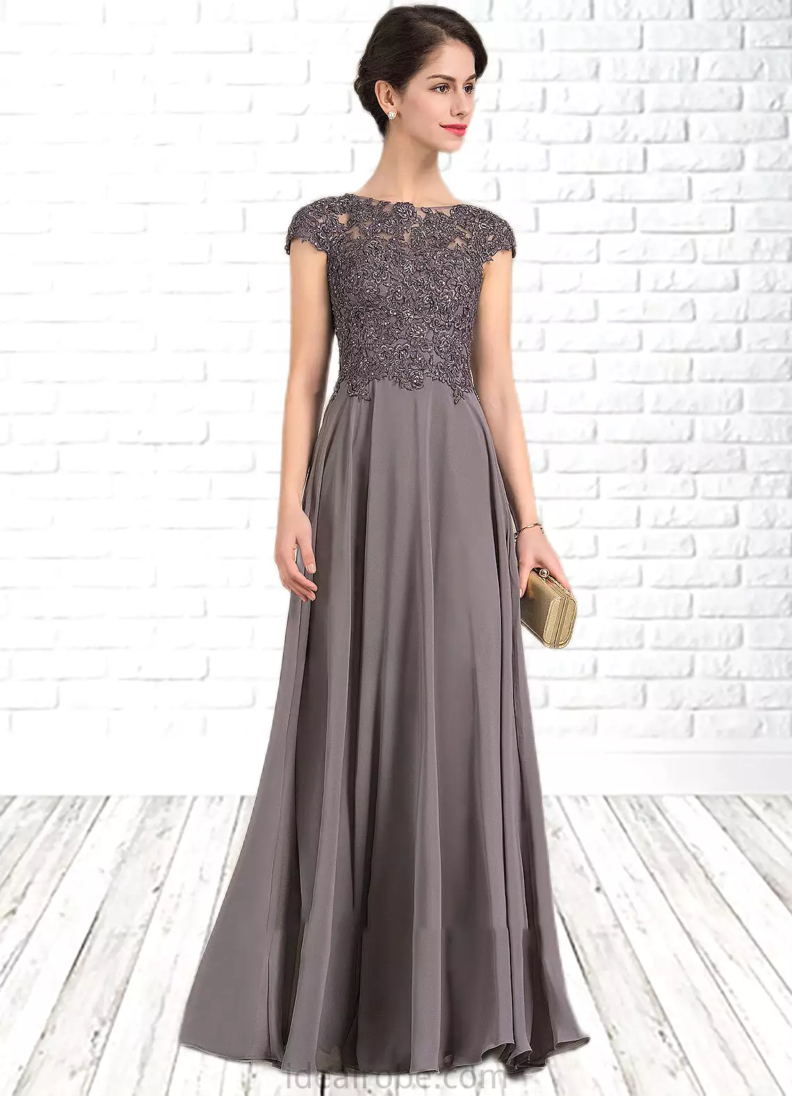 Jaylyn A-Line Scoop Neck Floor-Length Chiffon Lace Mother of the Bride Dress With Beading STK126P0014761