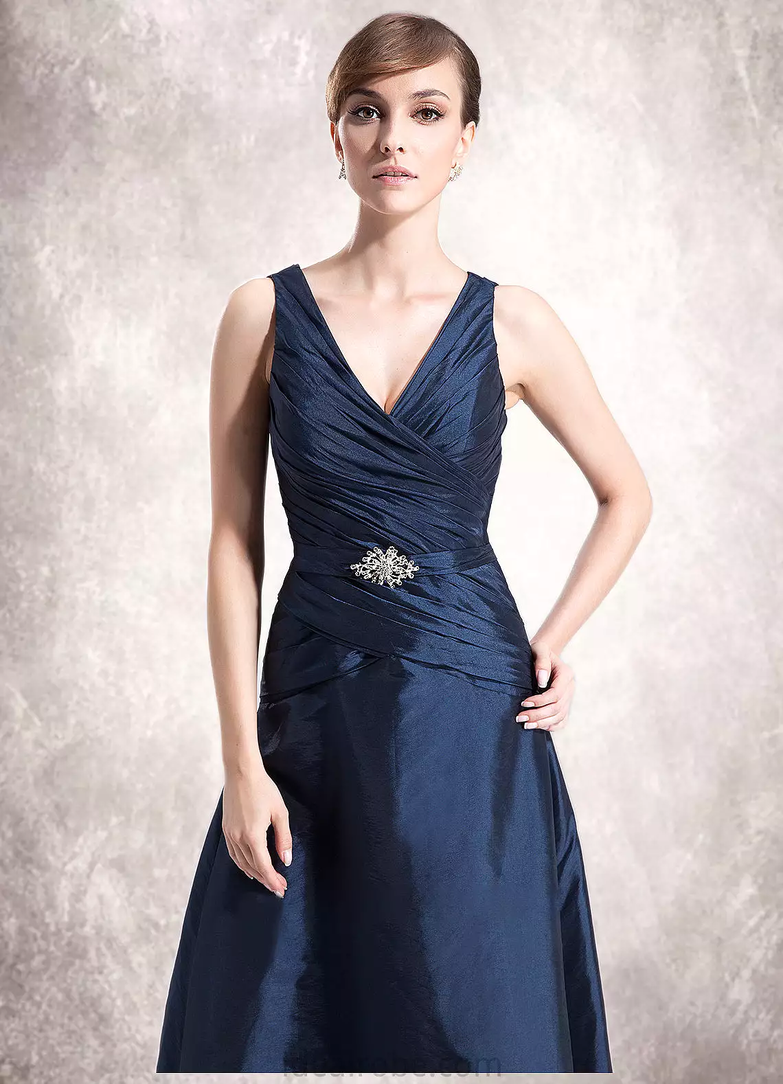 Jordin A-Line V-neck Floor-Length Taffeta Mother of the Bride Dress With Ruffle Beading STK126P0014807