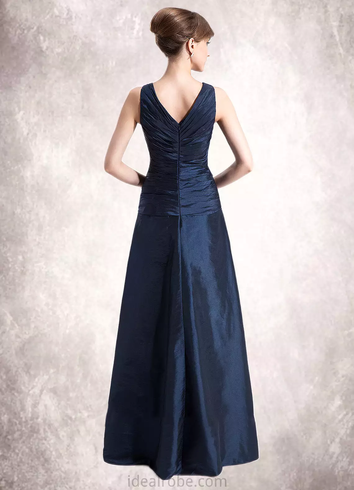 Jordin A-Line V-neck Floor-Length Taffeta Mother of the Bride Dress With Ruffle Beading STK126P0014807