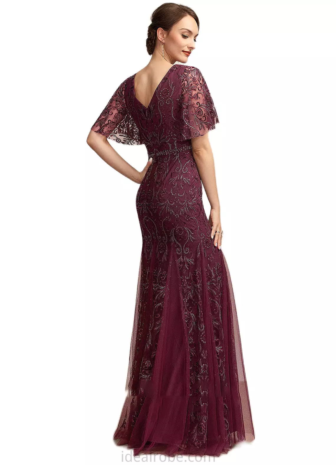 Kadence Trumpet/Mermaid V-neck Floor-Length Tulle Lace Mother of the Bride Dress With Beading Sequins STK126P0014786