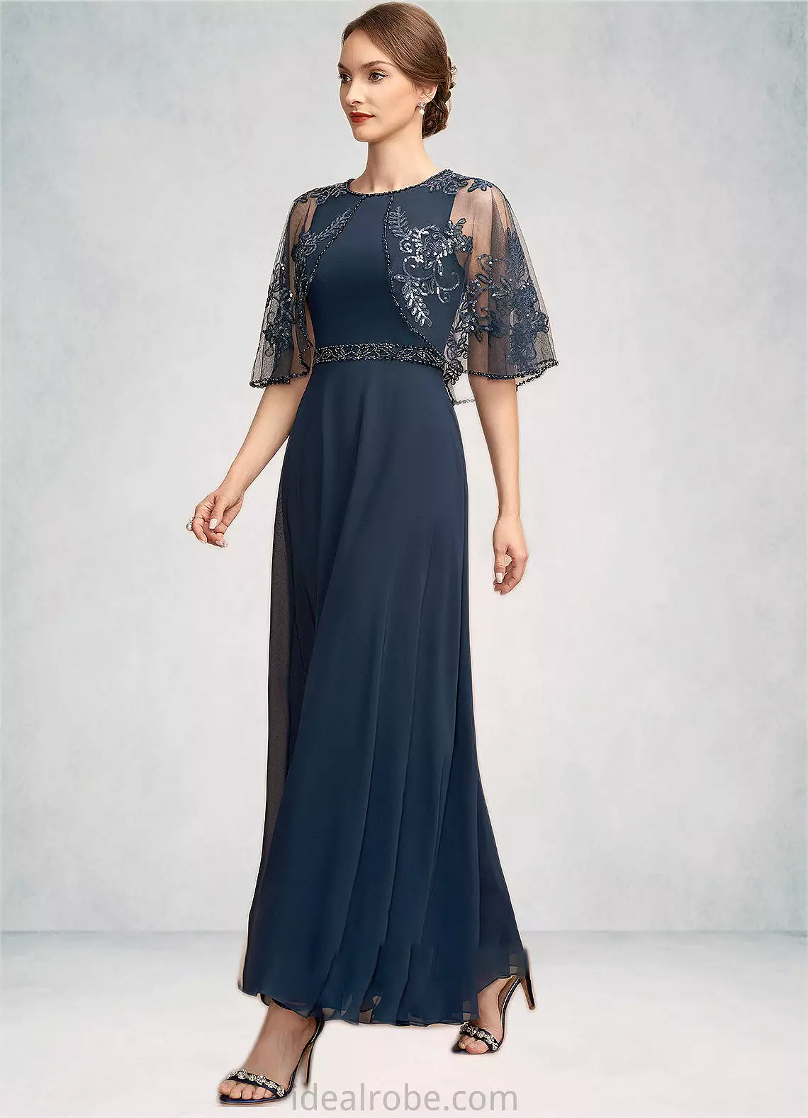 Katrina A-Line Scoop Neck Ankle-Length Chiffon Lace Mother of the Bride Dress With Beading Sequins STK126P0014892