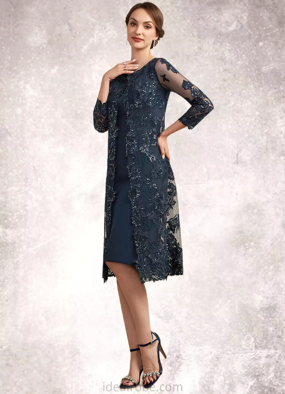 Kit Sheath/Column Scoop Neck Knee-Length Chiffon Lace Mother of the Bride Dress With Sequins STK126P0014771