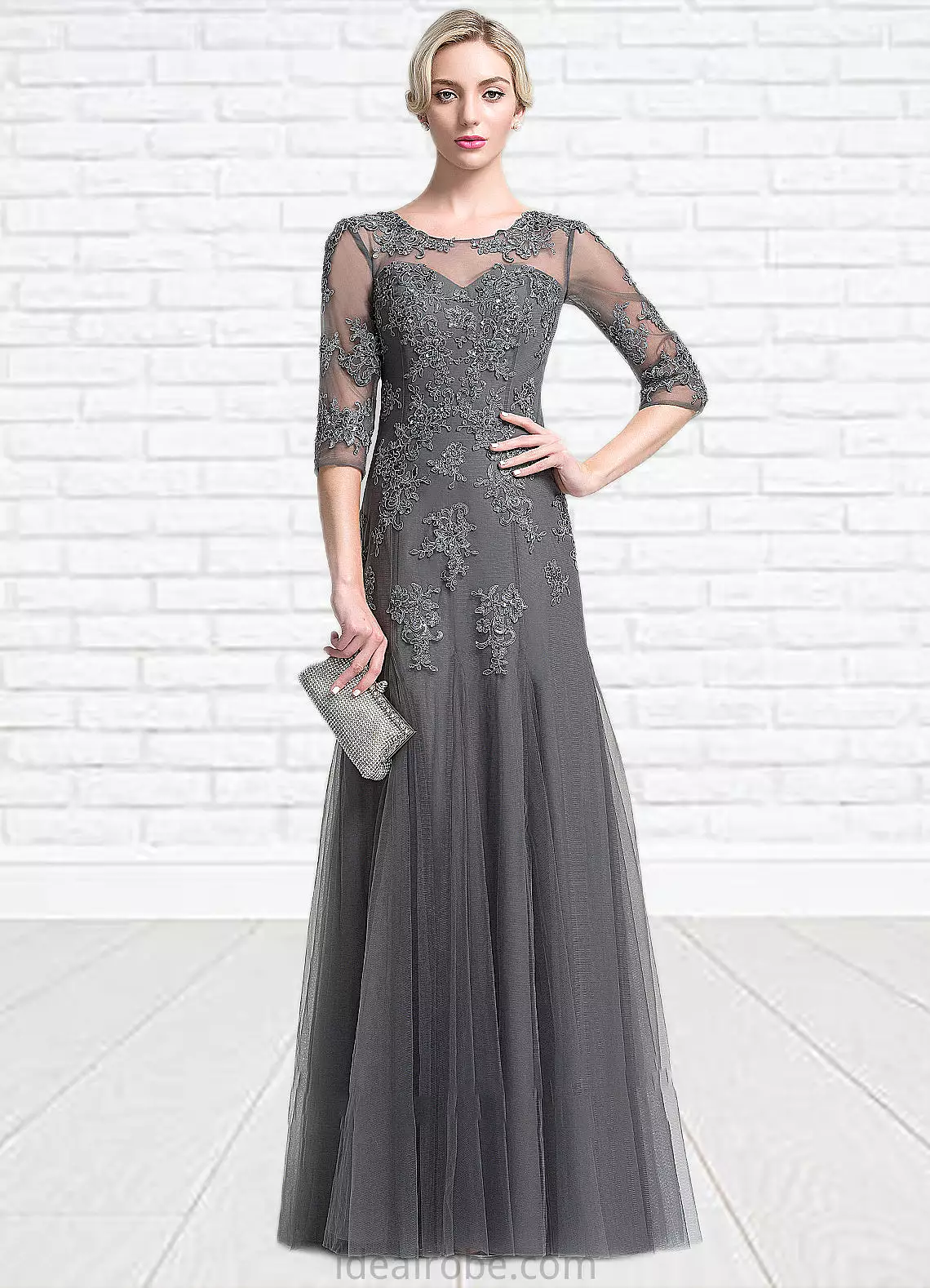 Kylee A-Line/Princess Scoop Neck Floor-Length Tulle Mother of the Bride Dress With Beading Sequins STK126P0014782