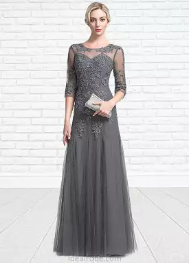 Kylee A-Line/Princess Scoop Neck Floor-Length Tulle Mother of the Bride Dress With Beading Sequins STK126P0014782