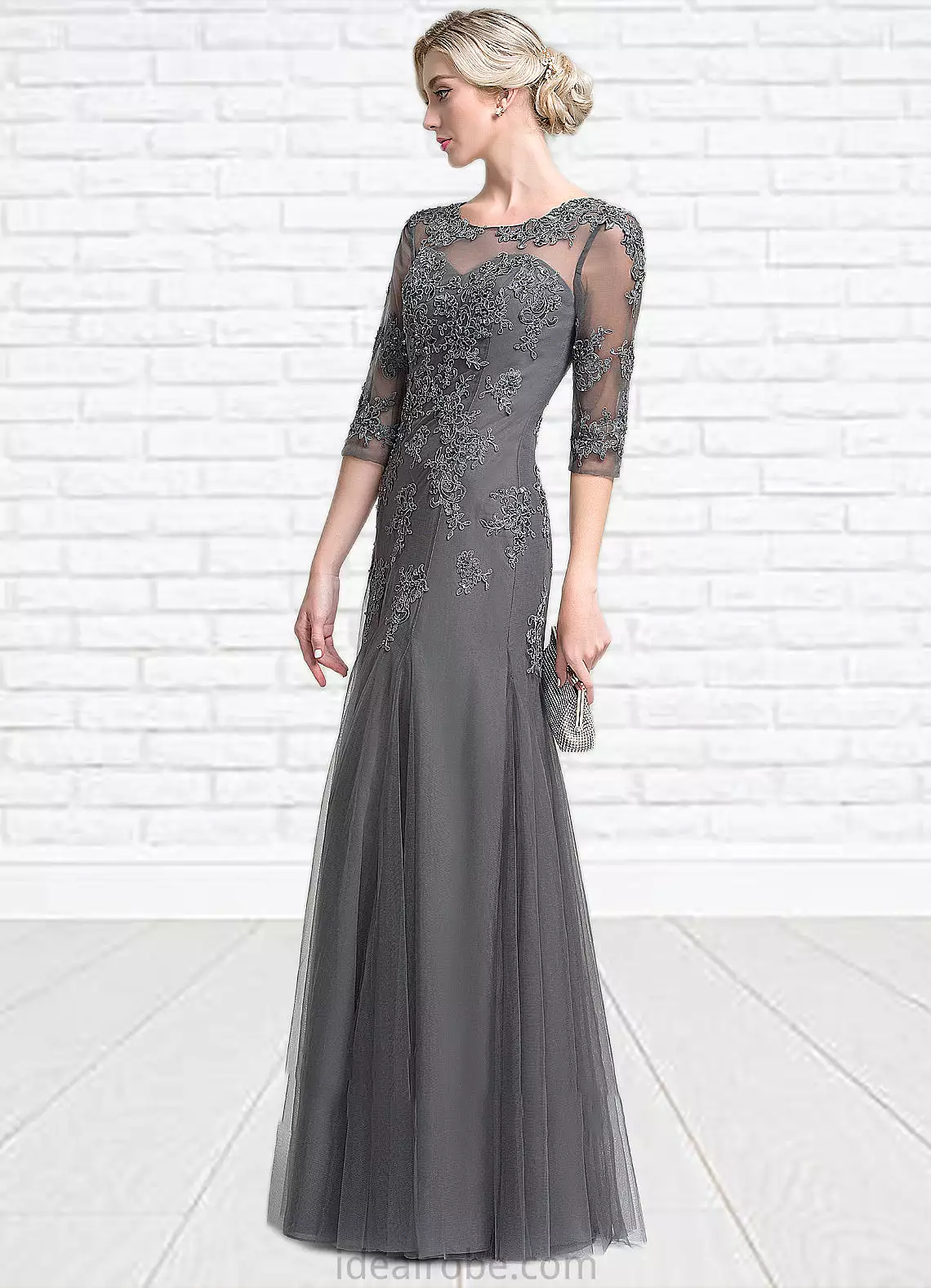 Kylee A-Line/Princess Scoop Neck Floor-Length Tulle Mother of the Bride Dress With Beading Sequins STK126P0014782