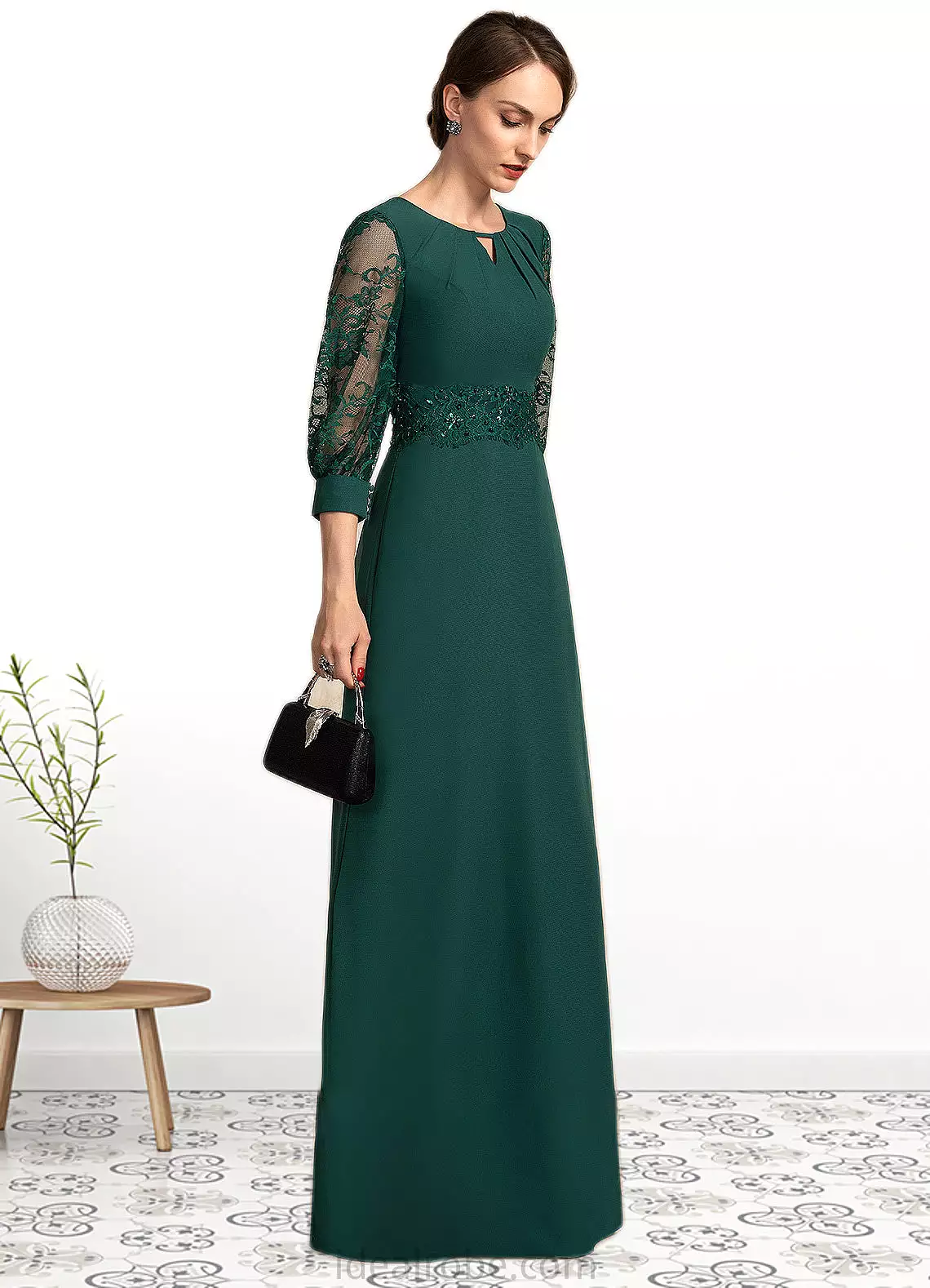 Lauretta A-Line Scoop Neck Floor-Length Chiffon Lace Mother of the Bride Dress With Beading Sequins STK126P0014773