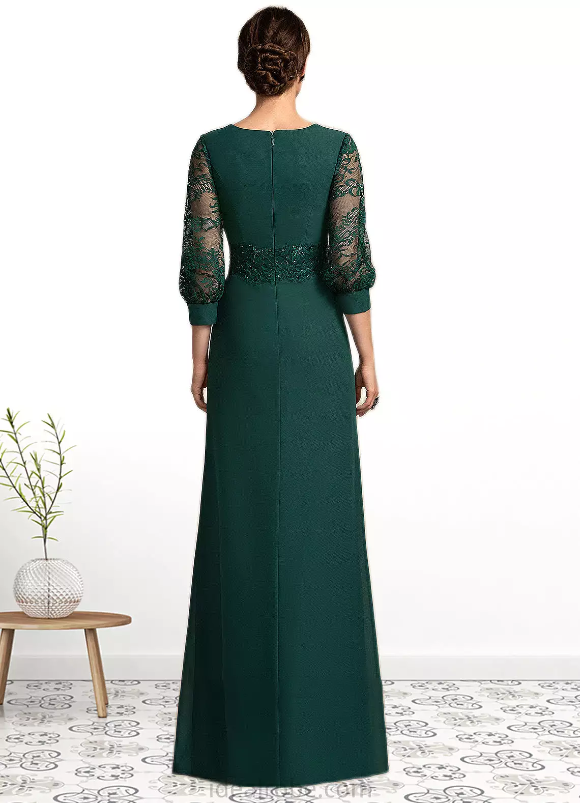 Lauretta A-Line Scoop Neck Floor-Length Chiffon Lace Mother of the Bride Dress With Beading Sequins STK126P0014773