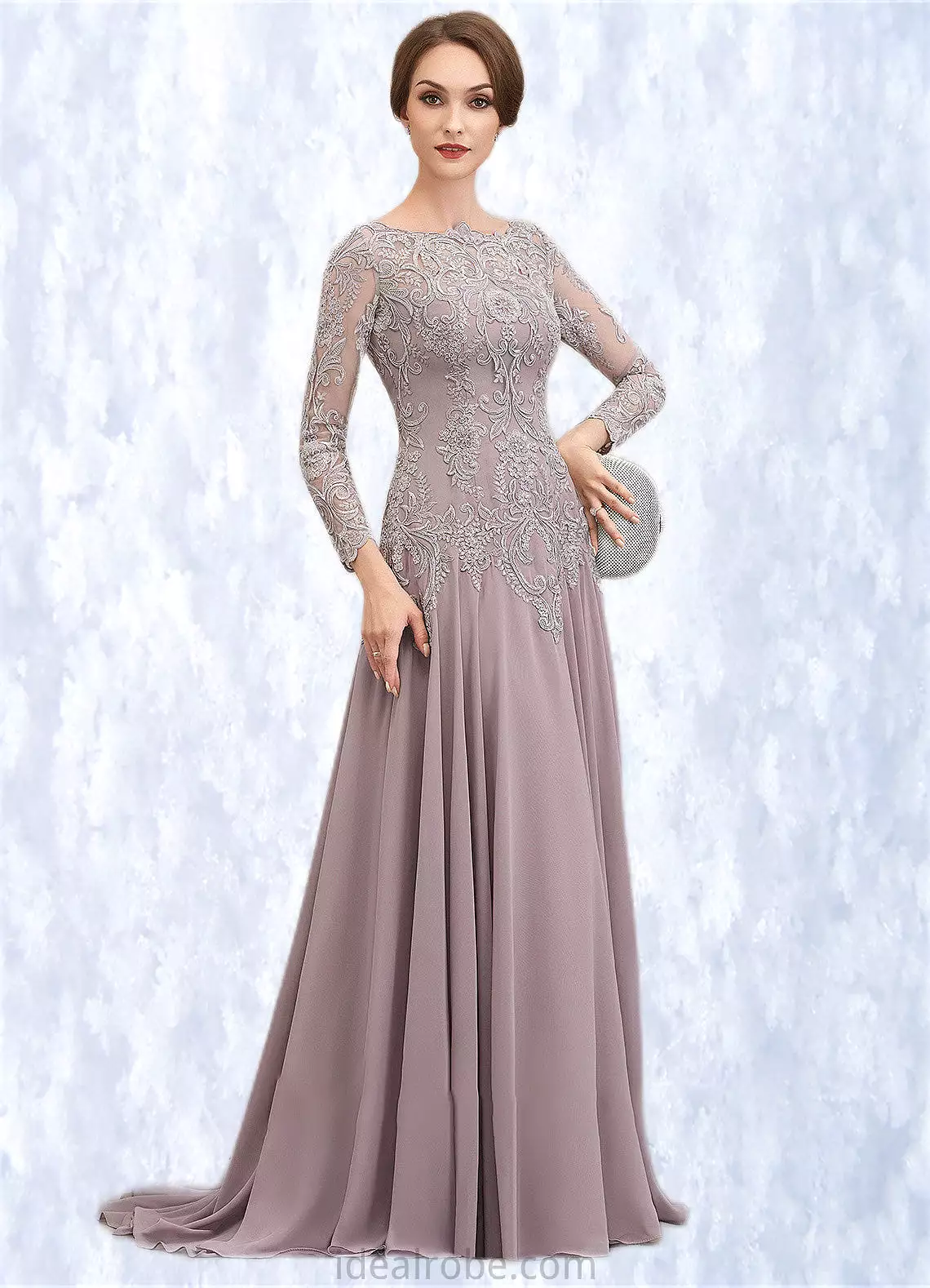 Lexi A-Line Scoop Neck Sweep Train Chiffon Lace Mother of the Bride Dress With Sequins STK126P0014819