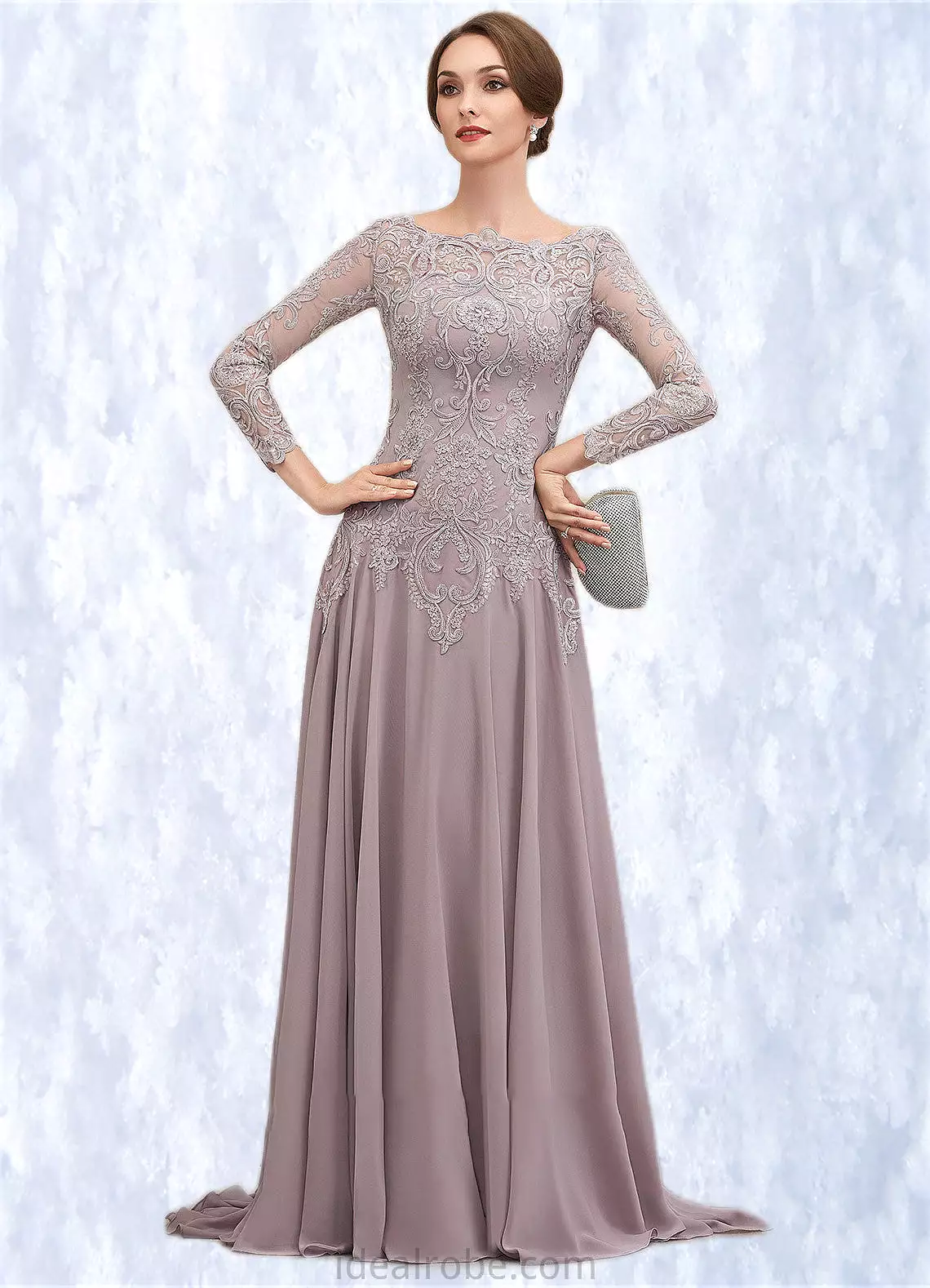 Lexi A-Line Scoop Neck Sweep Train Chiffon Lace Mother of the Bride Dress With Sequins STK126P0014819