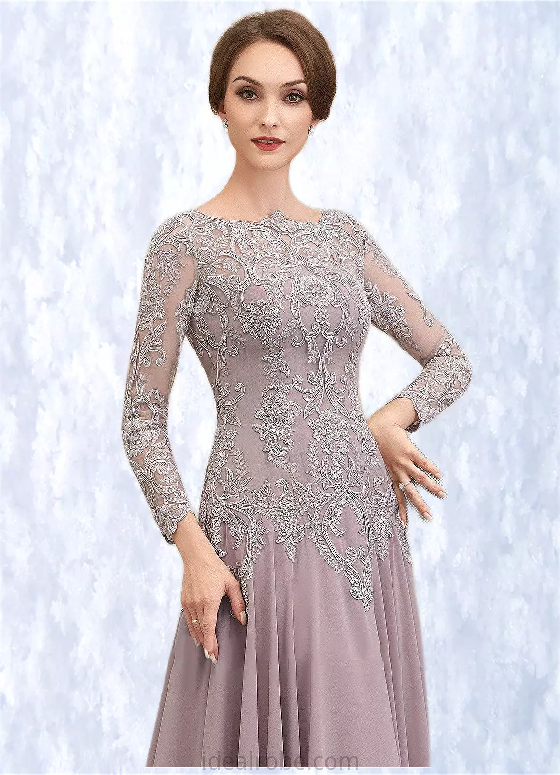 Lexi A-Line Scoop Neck Sweep Train Chiffon Lace Mother of the Bride Dress With Sequins STK126P0014819