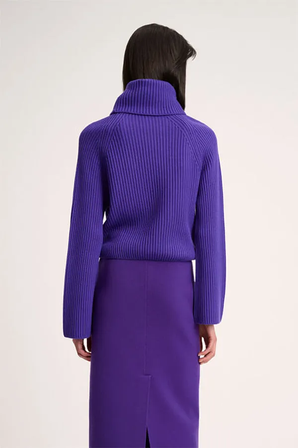 Luisa Spagnoli MAGNUS PURPLE RIB-KNIT TURTLENECK PULLOVER