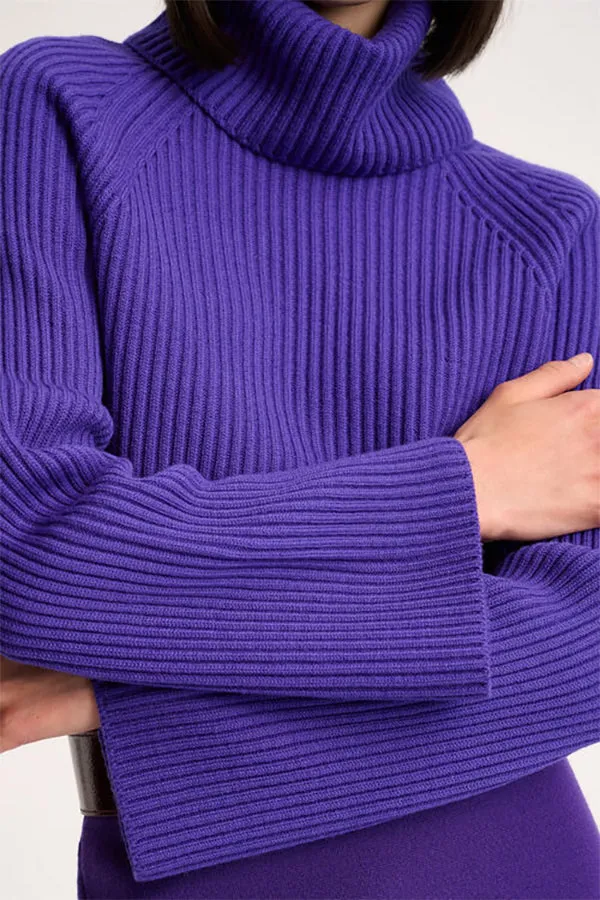 Luisa Spagnoli MAGNUS PURPLE RIB-KNIT TURTLENECK PULLOVER