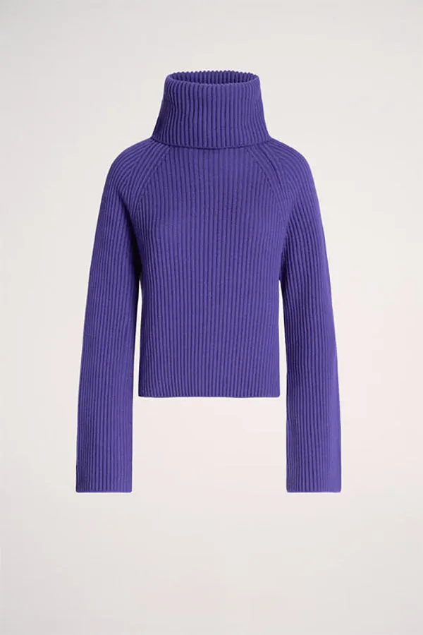 Luisa Spagnoli MAGNUS PURPLE RIB-KNIT TURTLENECK PULLOVER