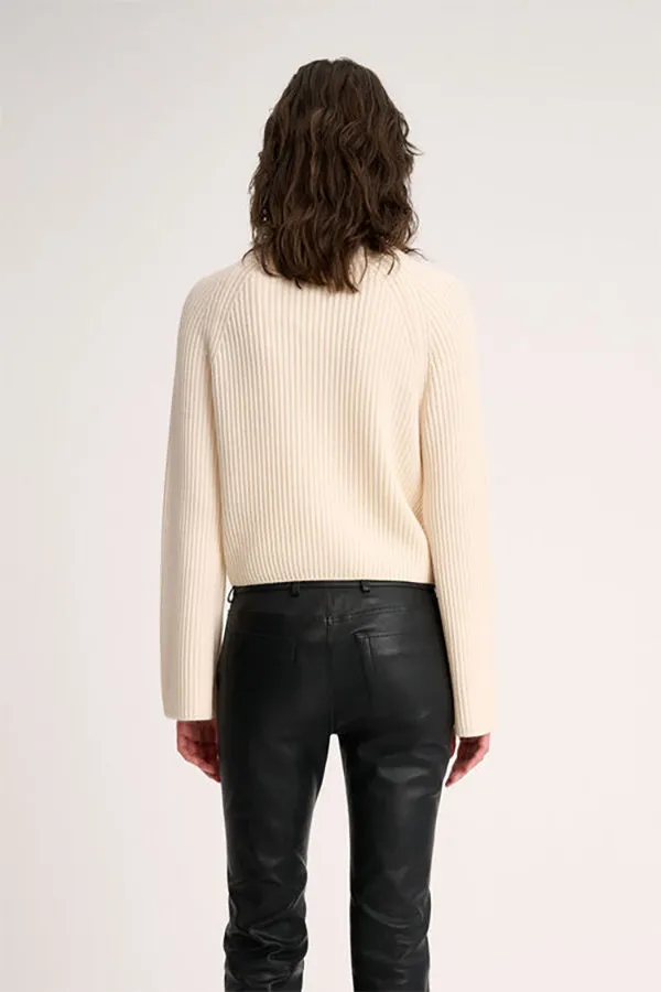 Luisa Spagnoli MAGNUS WHITE RIB-KNIT TURTLENECK PULLOVER